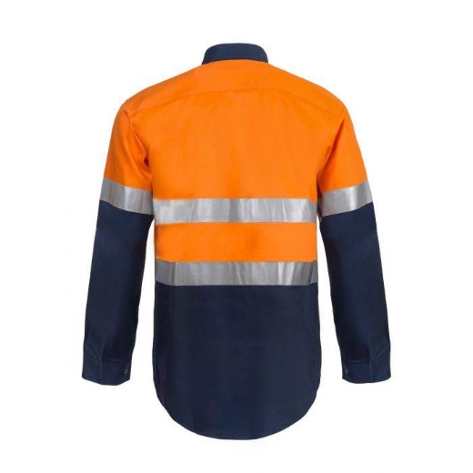 Picture of WorkCraft, Heavy Duty Hybrid Two Tone Half Placket Cotton Drill Shirt Gusset Sleeves CSR Reflective Tape